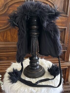 J Valentine Black cat faux fur hat